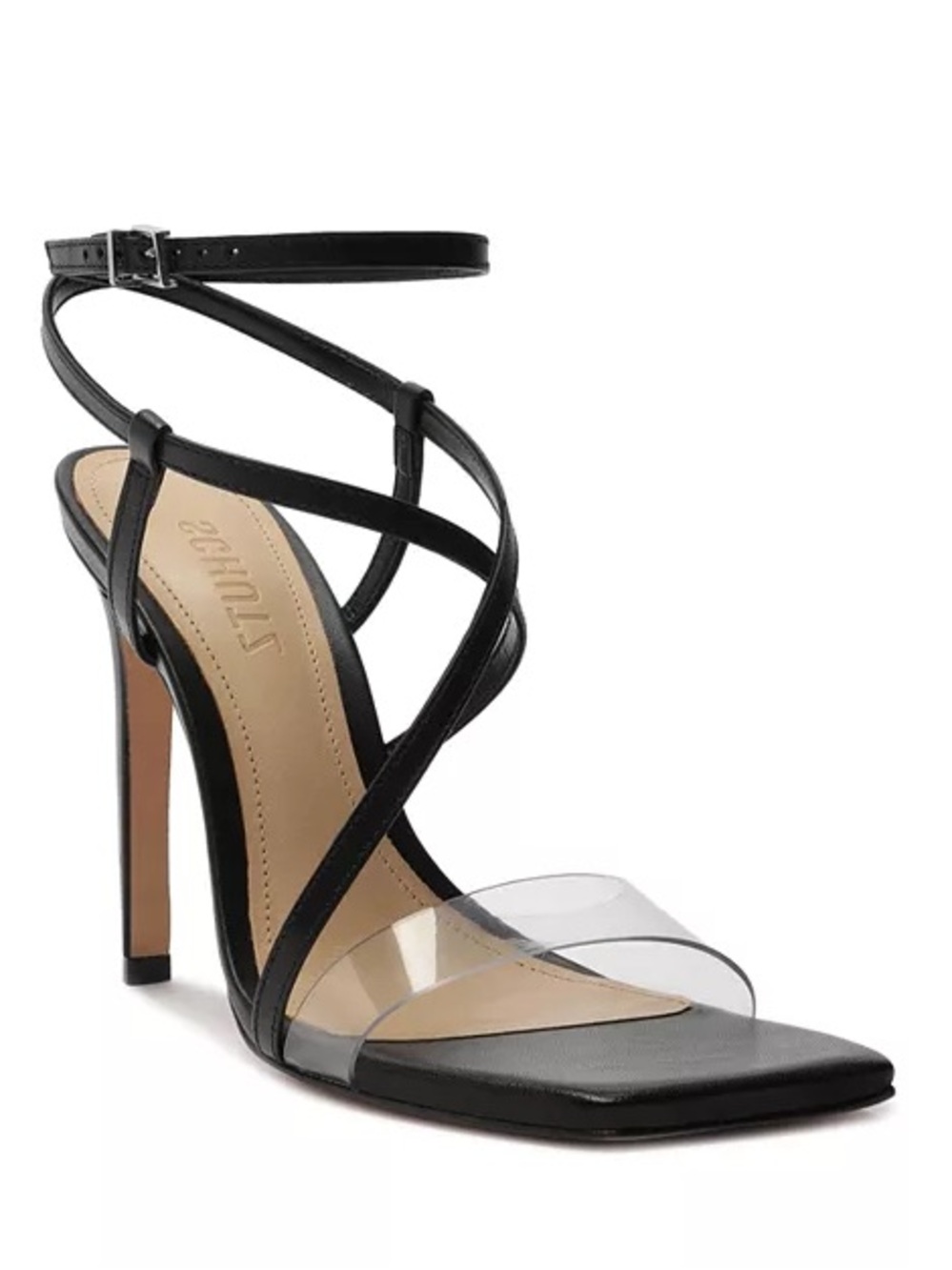 SCHUTZ Aisha Square Toe Transparent Strap High Heel Sandals Size 5.5